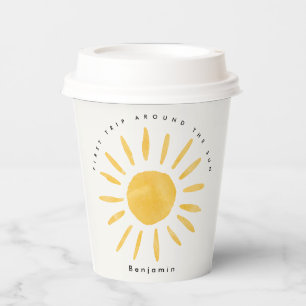 sunshine 1st birthday watercolor sun paper cups