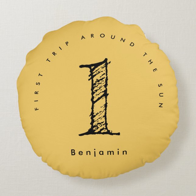 sunshine 1st birthday watercolor sun photo round cushion (Back)