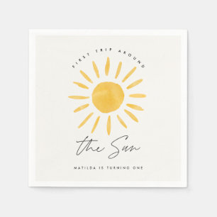 sunshine 1st birthday watercolor sun yellow modern napkin