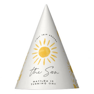 sunshine 1st birthday watercolor sun yellow modern party hat