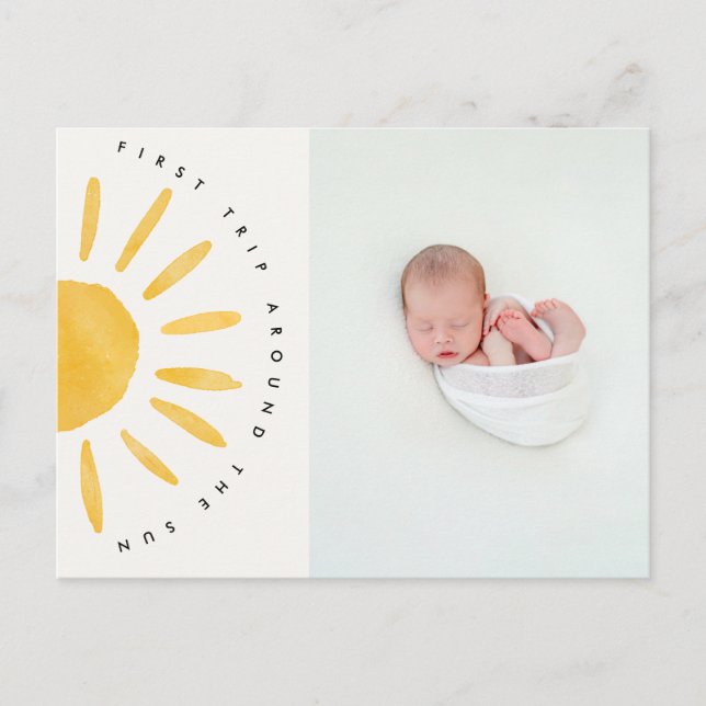 sunshine 1st trip around the sun birthday invite postcard (Front)