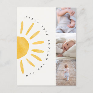 sunshine 1st trip around the sun birthday invite postcard