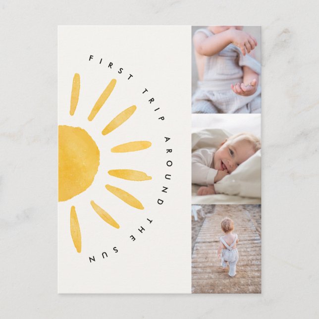 sunshine 1st trip around the sun birthday invite postcard (Front)