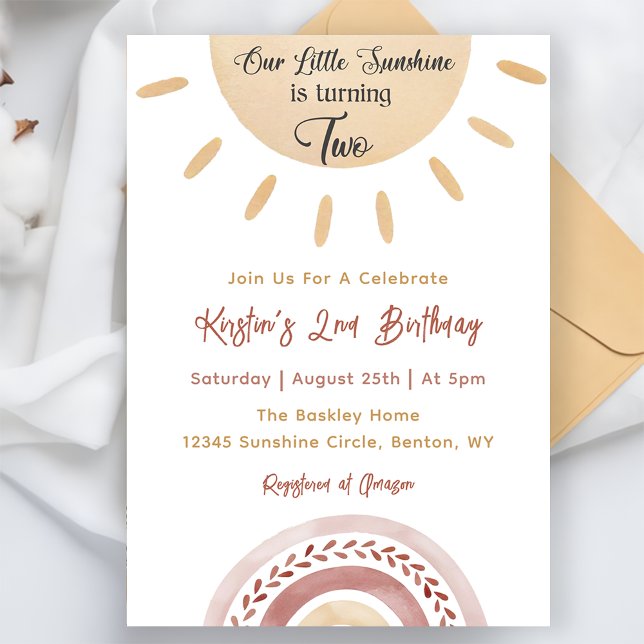 Sunshine 2nd Birthday Our Little Sunshine  Invitation (Creator Uploaded)