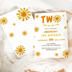 Sunshine 2nd birthday two fun in the sun  invitation