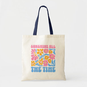 Sunshine All The Time Retro Floral Groovy Boho Tote Bag
