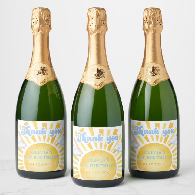 Sunshine and Clouds Birthday Party Sparkling Wine Label (Bottles)