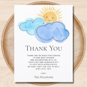 Sunshine And Clouds Boy's Baby Shower Thank You Postcard