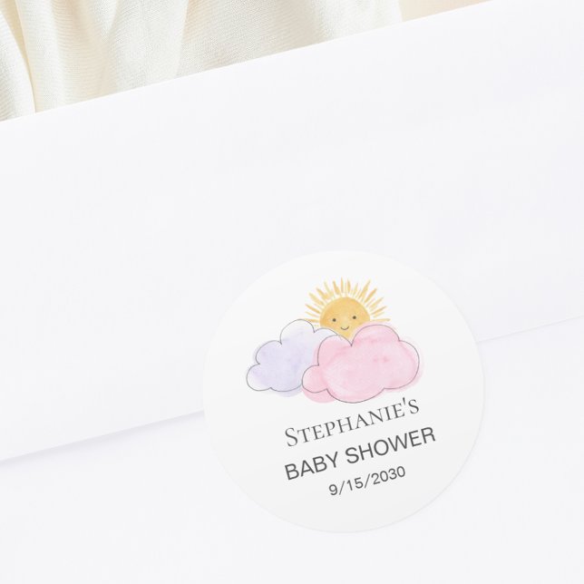 Sunshine And Clouds Girl's Baby Shower Classic Round Sticker (Creator Uploaded)