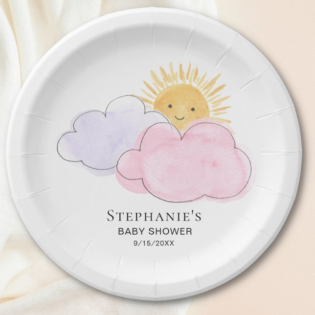 Sunshine And Clouds Girl's Baby Shower Paper Plate (Creator Uploaded)
