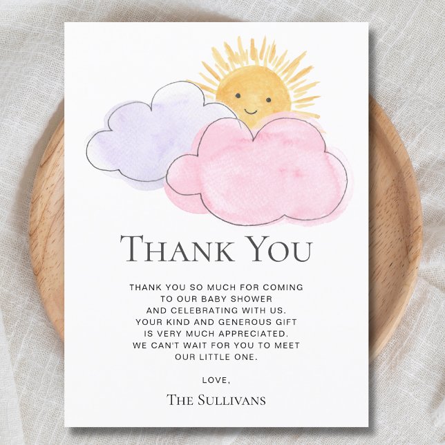 Sunshine And Clouds Girl's Baby Shower Thank You  Postcard (Creator Uploaded)
