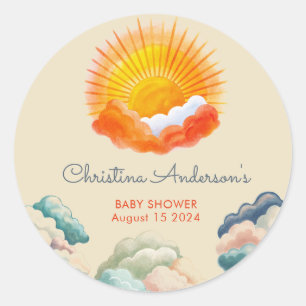 Sunshine and Clouds Yellow Grey Retro Baby Shower Classic Round Sticker