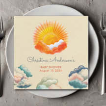 Sunshine and Clouds Yellow Grey Retro Baby Shower