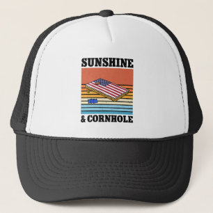 Sunshine And Cornhole Game hobby Retro Gift Funny Trucker Hat