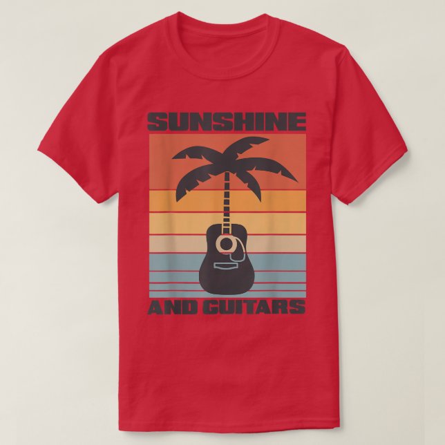 Sunshine and guitars retro acoustic guitar palm tr T-Shirt (Design Front)