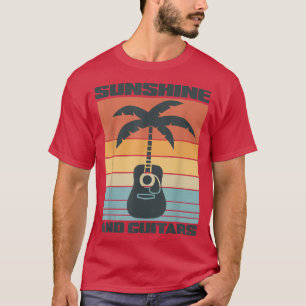 Sunshine and guitars retro acoustic guitar palm tr T-Shirt