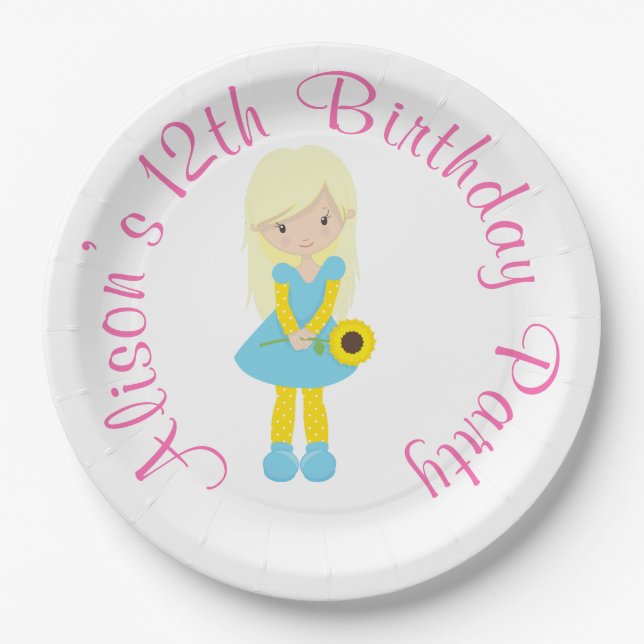 Sunshine and Lemonade Blonde Girl Paper Plate (Front)
