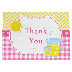 Sunshine and Lemonade Pink and Yellow Baby Shower Large Gift Bag