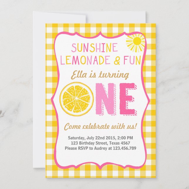 Sunshine and Lemonade sunshine birthday invitation (Front)
