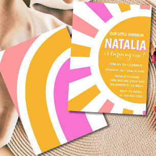 Sunshine and Rainbow Girl First Birthday  Invitation