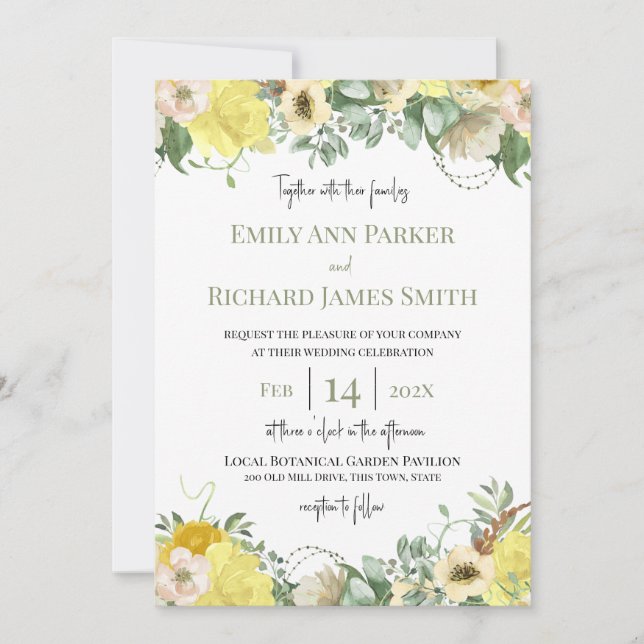 Sunshine and Roses Watercolor Floral Invitation (Front)