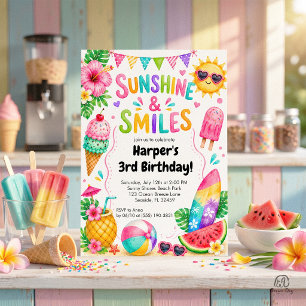 Sunshine and Smiles Tropical Summer Birthday Invitation