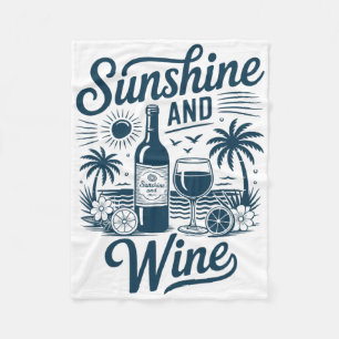 Sunshine And Wine Beach Retro 70s Vintage Vacation Fleece Blanket