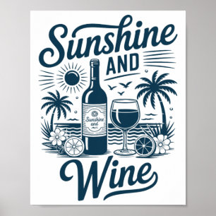Sunshine And Wine Beach Retro 70s Vintage Vacation Poster