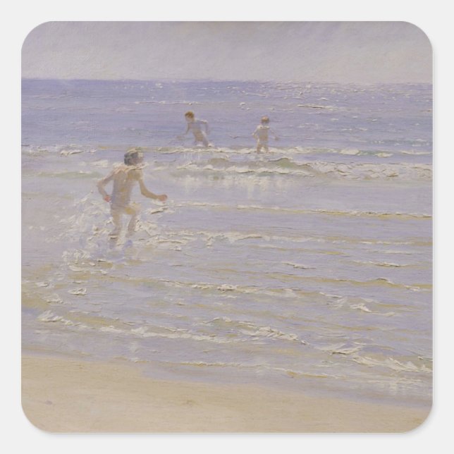 Sunshine at Skagen: Boys Swimming, 1892 Square Sticker (Front)
