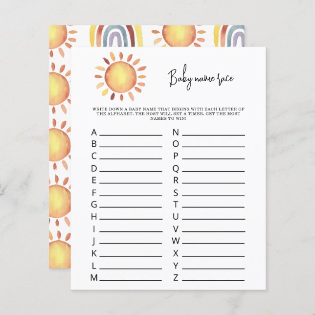 Sunshine Baby name race game (Front/Back)