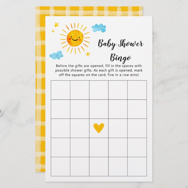 Sunshine Baby Shower Bingo Game (Front/Back)
