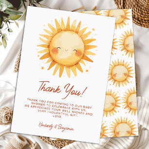 Sunshine Baby Shower Boho Cute Gender Neutral Sun Thank You Card