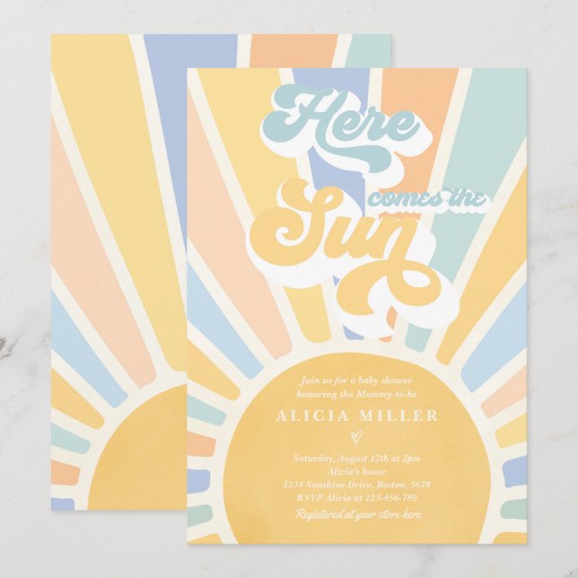 Sunshine Baby Shower Boho Muted Rainbow Sunshine Invitation (Front/Back)