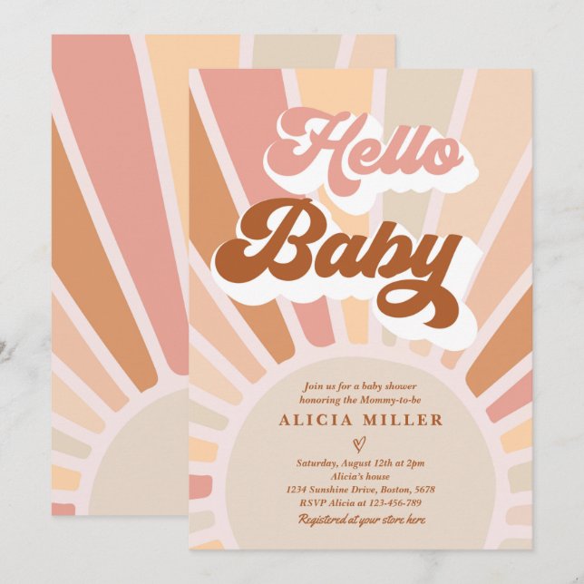 Sunshine Baby Shower Boho Muted Rainbow Sunshine Invitation (Front/Back)