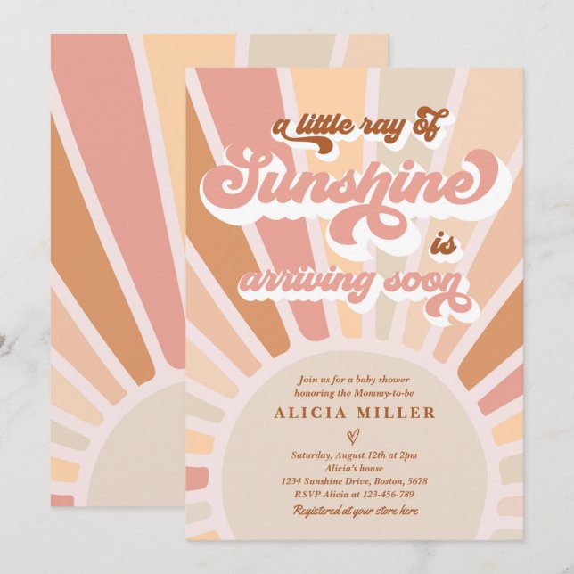 Sunshine Baby Shower Boho Muted Rainbow Sunshine Invitation (Front/Back)