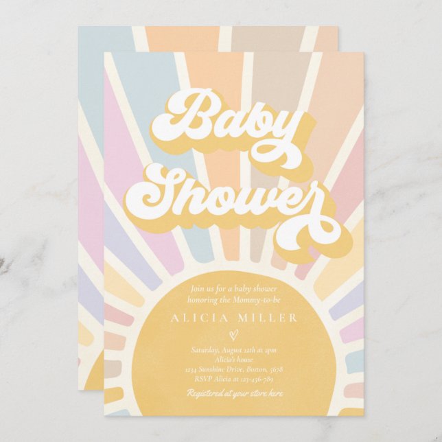 Sunshine Baby Shower Boho Retro Pink Sunshine Invitation (Front/Back)