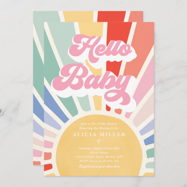 Sunshine Baby Shower Boho Retro Rainbow Sunshine Invitation (Front/Back)