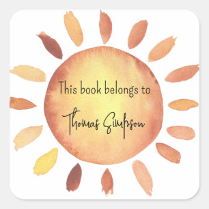 Sunshine baby shower bookplate square sticker