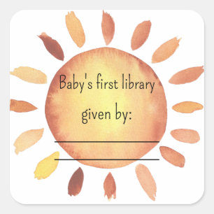 Sunshine baby shower bookplate square sticker
