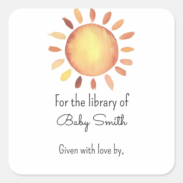 Sunshine - baby shower bookplate square sticker (Front)