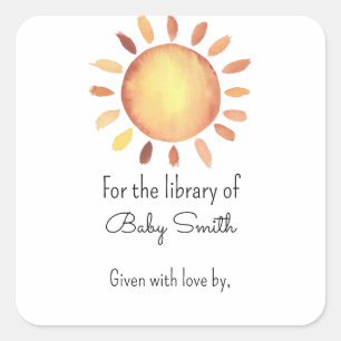 Sunshine - baby shower bookplate square sticker