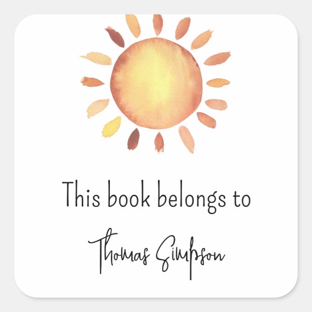 Sunshine baby shower bookplate square sticker (Front)