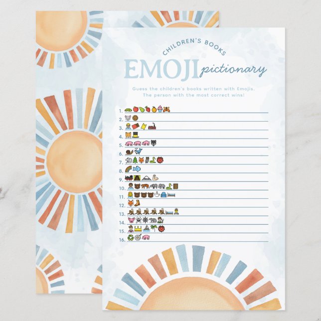Sunshine Baby Shower Emoji Pictionary Game (Front/Back)