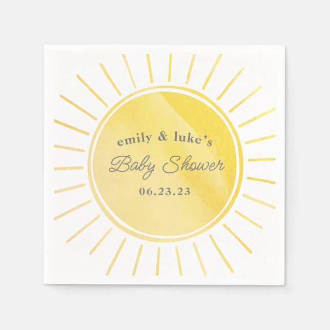 Sunshine Baby Shower Gender Neutral Watercolor Napkin (Front)