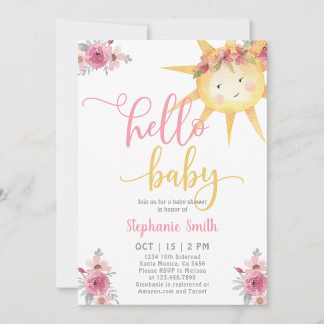 Sunshine Baby Shower Girl Invitation (Front)