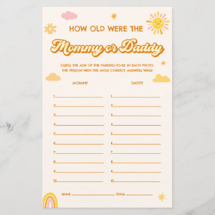 Sunshine Baby Shower Guess Who Mummy or Daddy Game