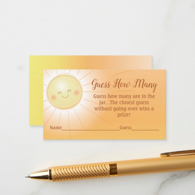 Sunshine Baby Shower Guessing Game Enclosure Card (Front/Back In Situ)