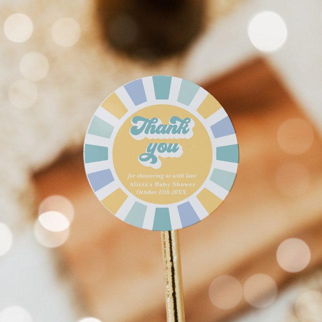 Sunshine Baby Shower Here Come The Son Favours Classic Round Sticker (Creator Uploaded)