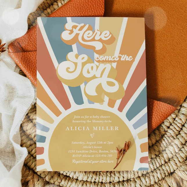 Sunshine Baby Shower Here Come The Son Muted Tones Invitation (Creator Uploaded)