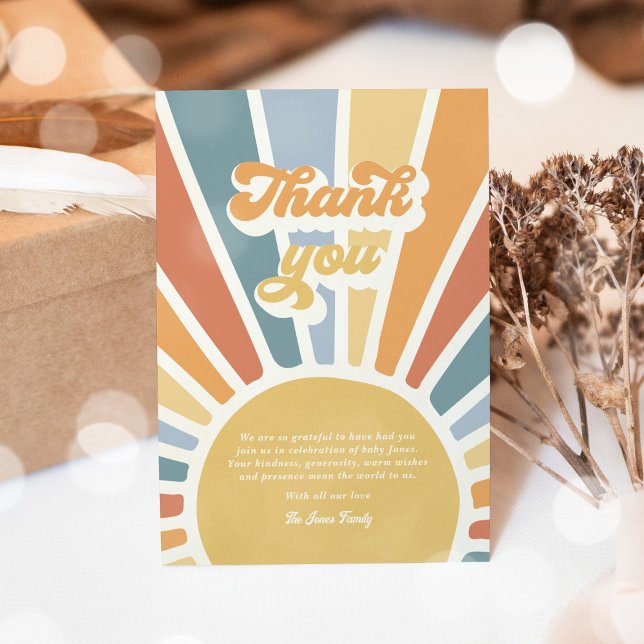 Sunshine Baby Shower Here Come The Son Thank You Card (Creator Uploaded)
